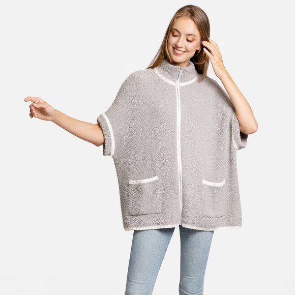 P/S Women's Solid Color Luxury Soft Zipper Jacket·Wrap·Shawl·Ponchos·ComfyLuxe - Picture 4 of 8